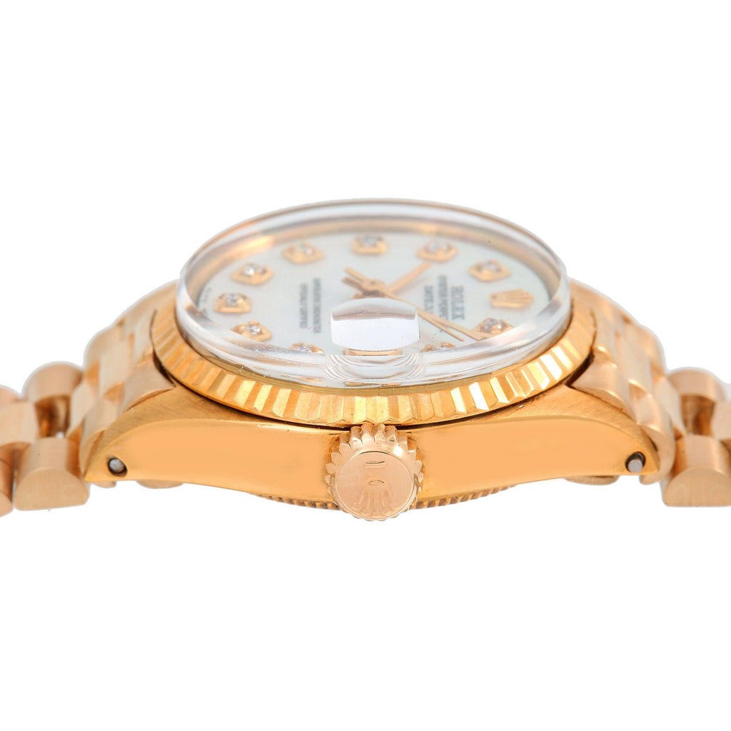 Pre-Owned Rolex Datejust 26MM 6917 Mother of Pearl Diamond Dial Fluted Bezel 18K Yellow Gold President Bracelet