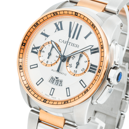 Pre-Owned Cartier Calibre 42MM W7100042 White Roman Dial Rose Gold Bezel Two Tone Rose Gold Bracelet