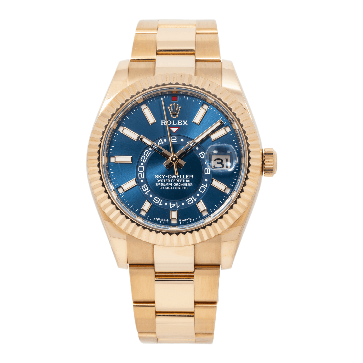 Pre-Owned Rolex Sky-Dweller 42MM 336935 Blue Dial Fluted Bezel 18K Rose Gold Oyster Bracelet