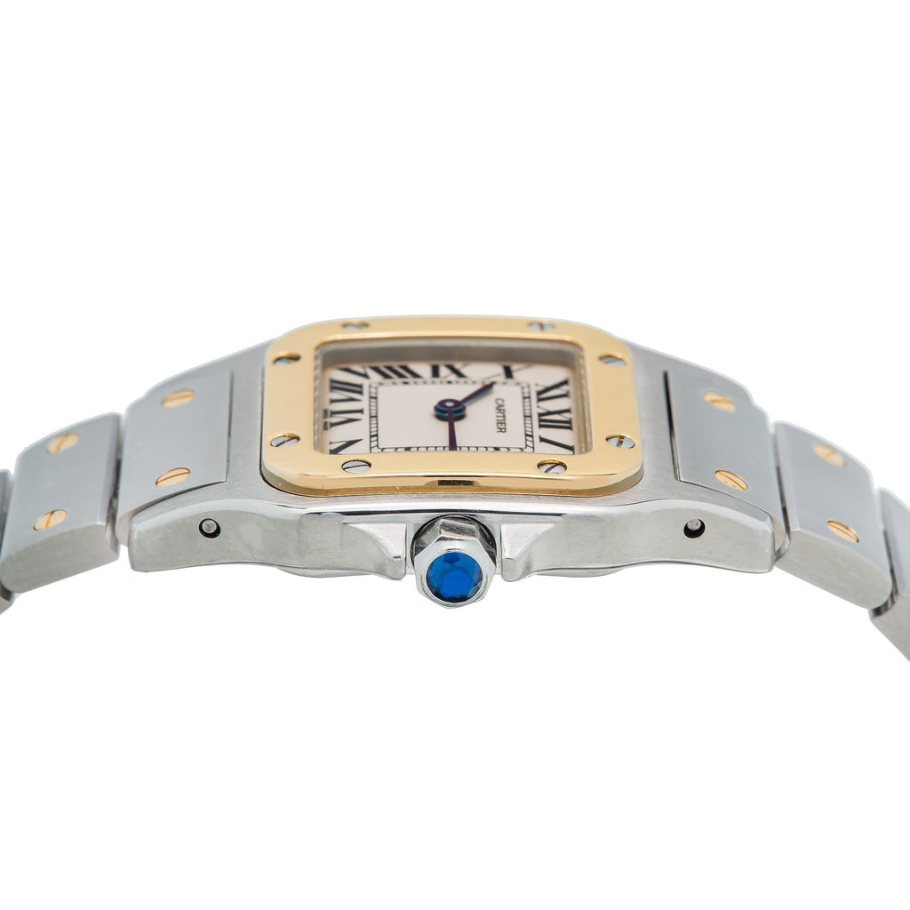Pre-Owned Cartier Santos Galbée 24MM W20012C4 Ivory Roman Dial Yellow Gold Bezel Two Tone Yellow Gold Bracelet