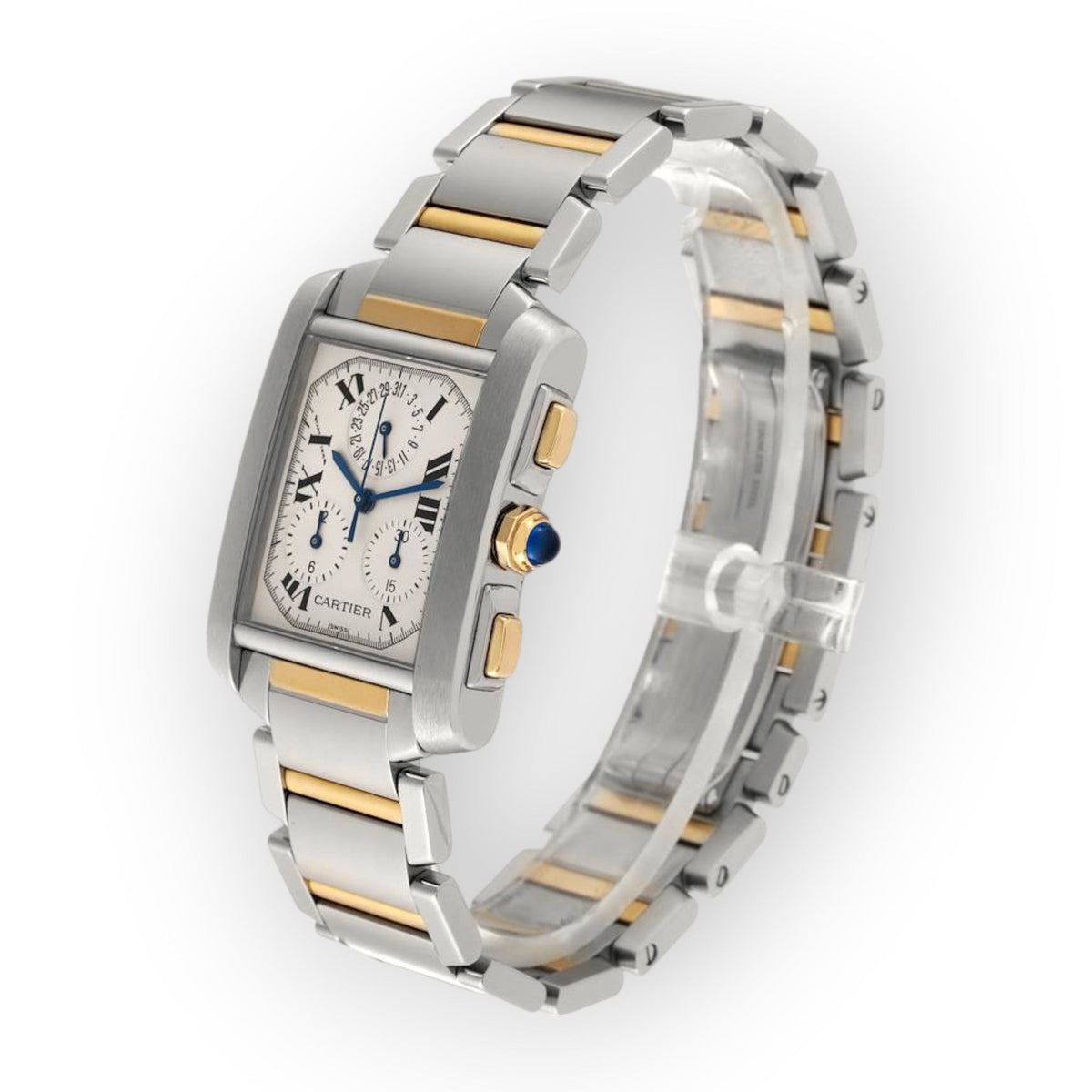Pre-Owned Cartier Tank Française Chronograph W51004Q4 – 28mm White Dial | Stainless Steel Bracelet