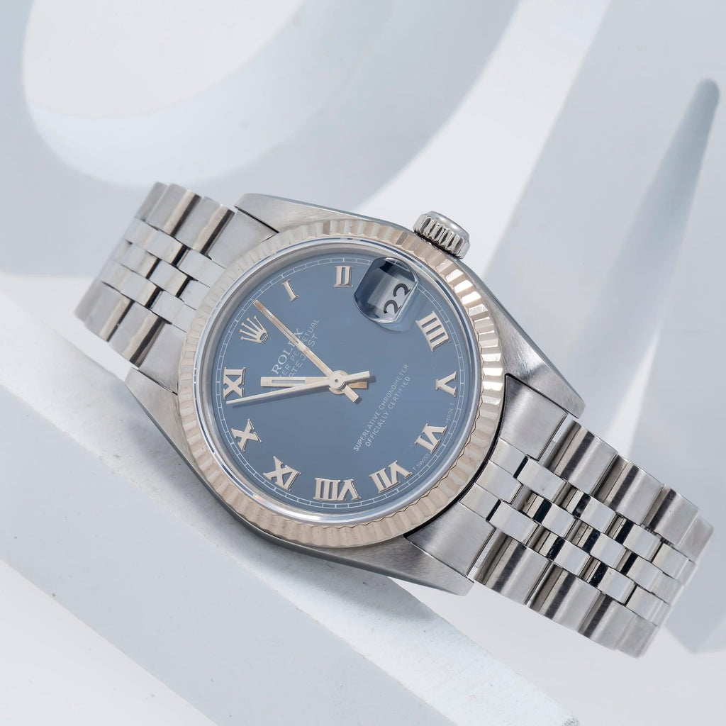 Pre-Owned Rolex Datejust 31MM 68274 Blue Roman Dial Fluted Bezel Stainless Steel Jubilee Bracelet