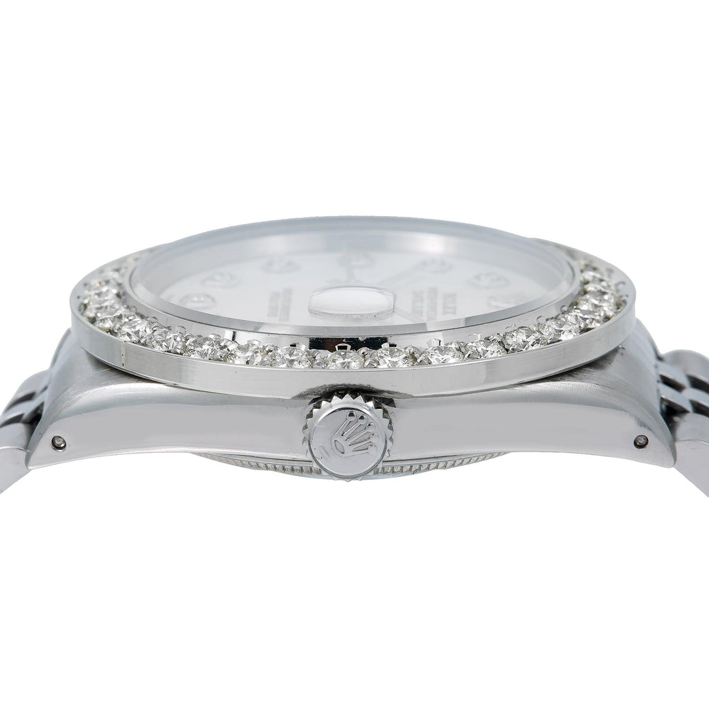 Pre-Owned Rolex Datejust 36MM 16014 White Mother of Pearl Diamond Dial Diamond Bezel Stainless Steel Jubilee Bracelet