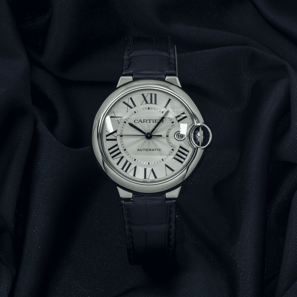 Pre-Owned Cartier Ballon Bleu de Cartier WSBB0039 36MM Silver Roman Numeral Dial With Black Alligator Bracelet