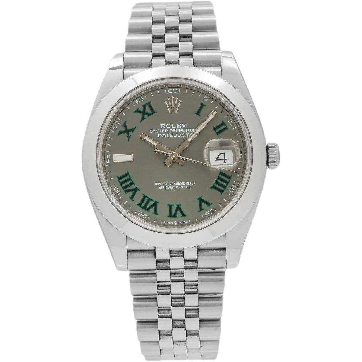 Pre-Owned Rolex Datejust 41MM 126300 Wimbledon Gray Roman Dial Smooth Bezel Stainless Steel Jubilee Bracelet