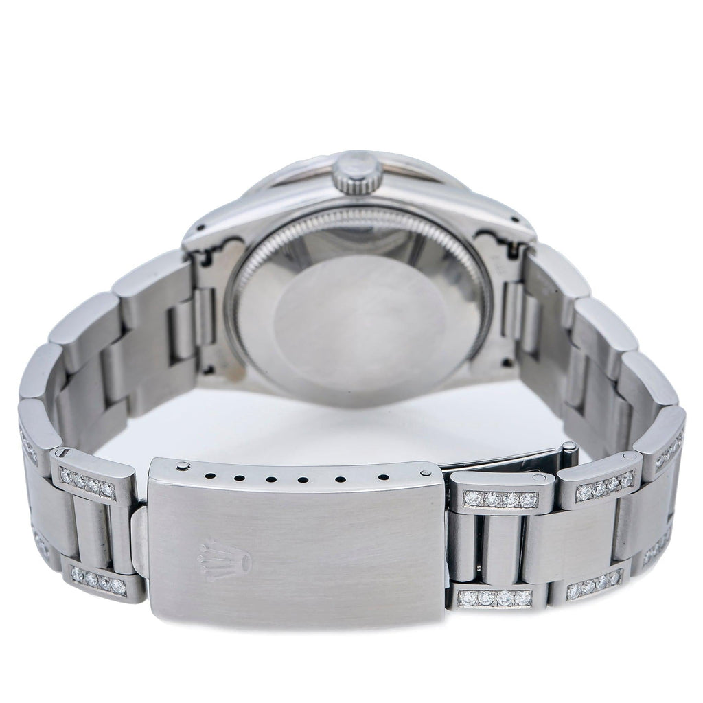 Pre-Owned Rolex Datejust 31MM 78240 White Mother of Pearl Diamond Dial Diamond Bezel Stainless Steel Semi Diamond Oyster Bracelet 4.75ct