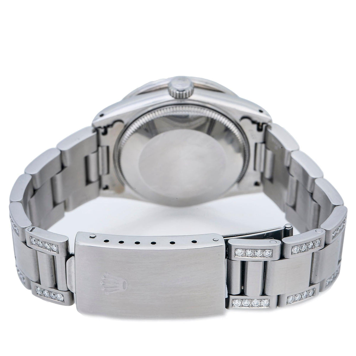 Pre-Owned Rolex Datejust 31MM 78240 White Mother of Pearl Diamond Dial Diamond Bezel Stainless Steel Semi Diamond Oyster Bracelet 4.75ct