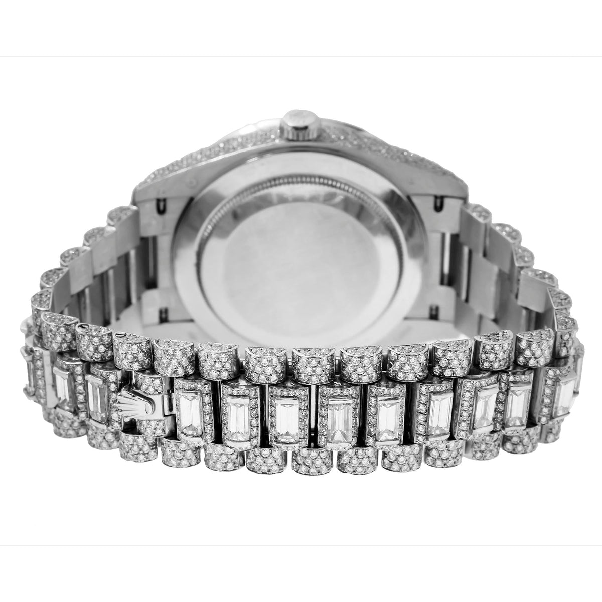 Pre-Owned Rolex Day-Date 40MM 228206 Diamond Paved Blue Roman Dial Diamond Bezel 18K White Gold Full Diamond President Bracelet