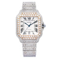 Pre-Owned Cartier Santos 39.8MM WSSA0009 Silver Roman Dial Rose Gold Diamond Bezel Stainless Steel Full Diamond Bracelet 17.96ct