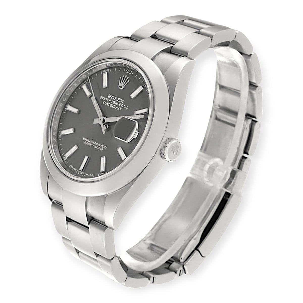 Pre-Owned Rolex Datejust 41 Slate Dial 126300 Smooth Bezel Steel Mens Watch