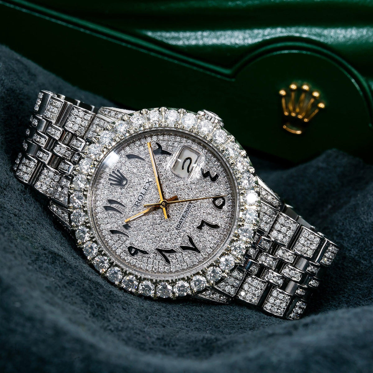 Pre-Owned Rolex Datejust 36MM 16030 Diamond Paved Eastern Arabic Dial Diamond Bezel Stainless Steel Full Diamond Jubilee Bracelet 8.75ct
