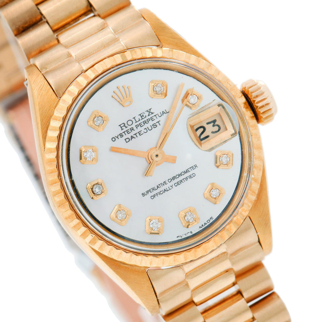 Pre-Owned Rolex Datejust 26MM 6917 Mother of Pearl Diamond Dial Fluted Bezel 18K Yellow Gold President Bracelet