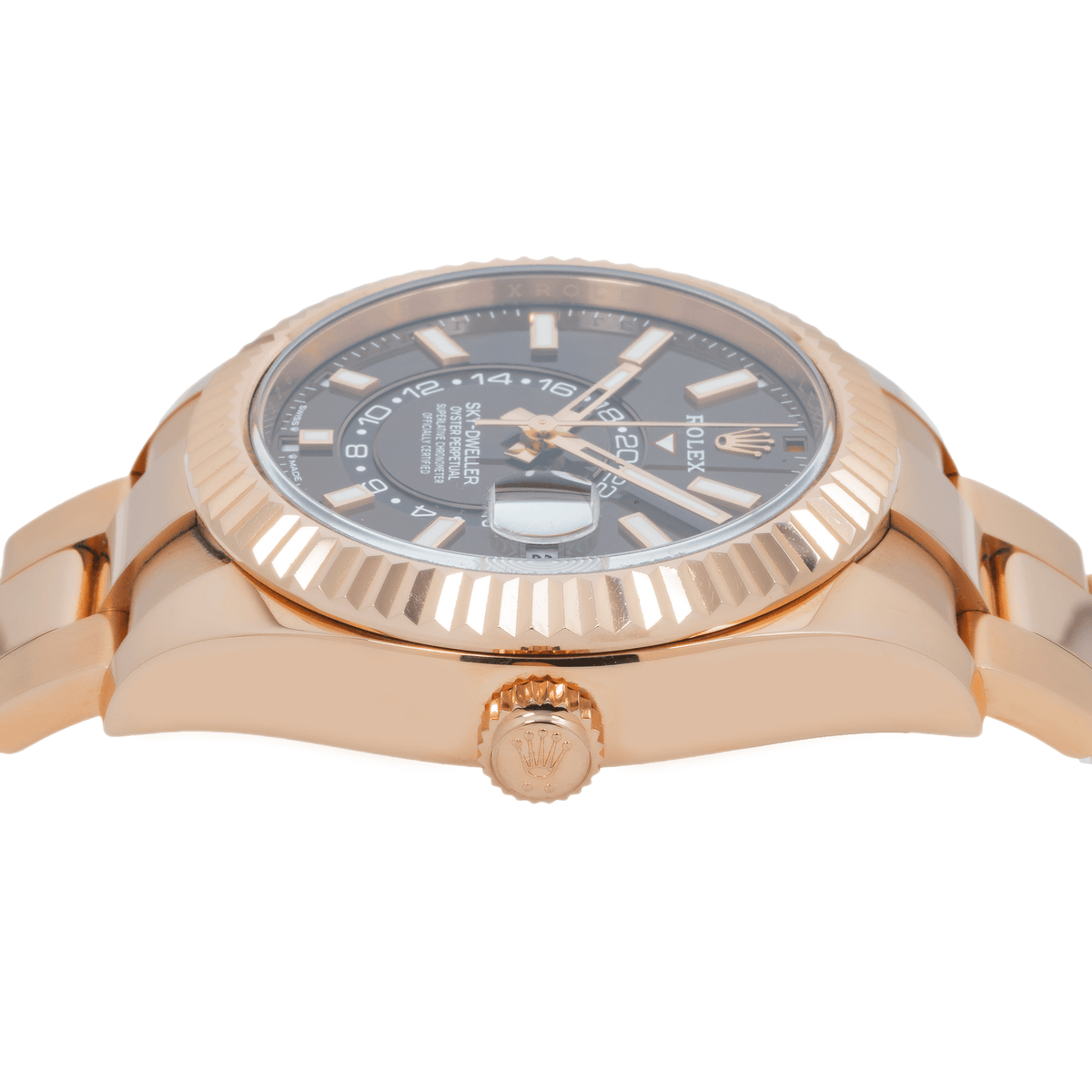 Pre-Owned Rolex Sky-Dweller 42MM 326935 Chocolate Dial Fluted Bezel 18K Rose Gold Oyster Bracelet