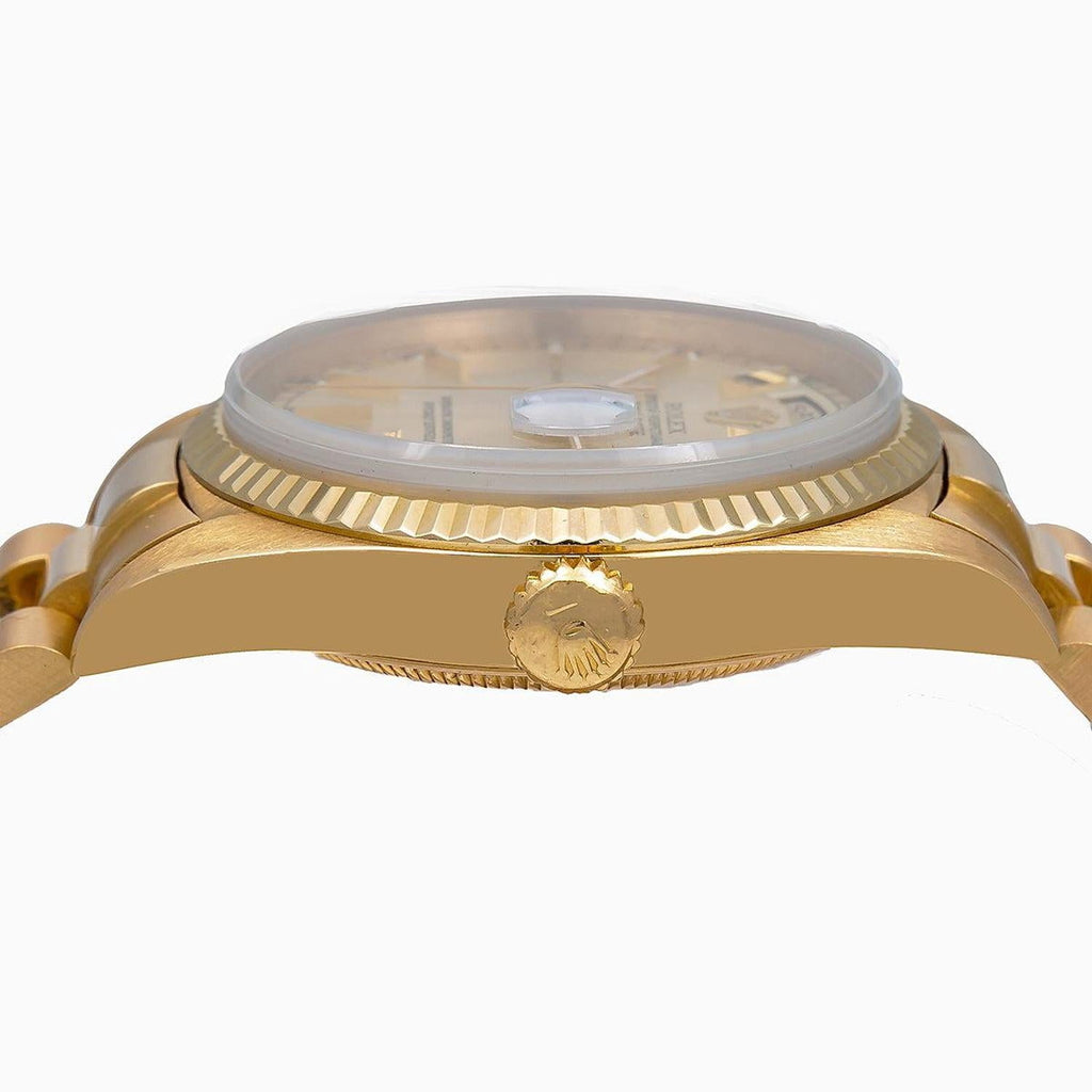 Pre-Owned Rolex Day-Date 36MM 18238 Champagne Dial Fluted Bezel 18K Yellow Gold President Bracelet