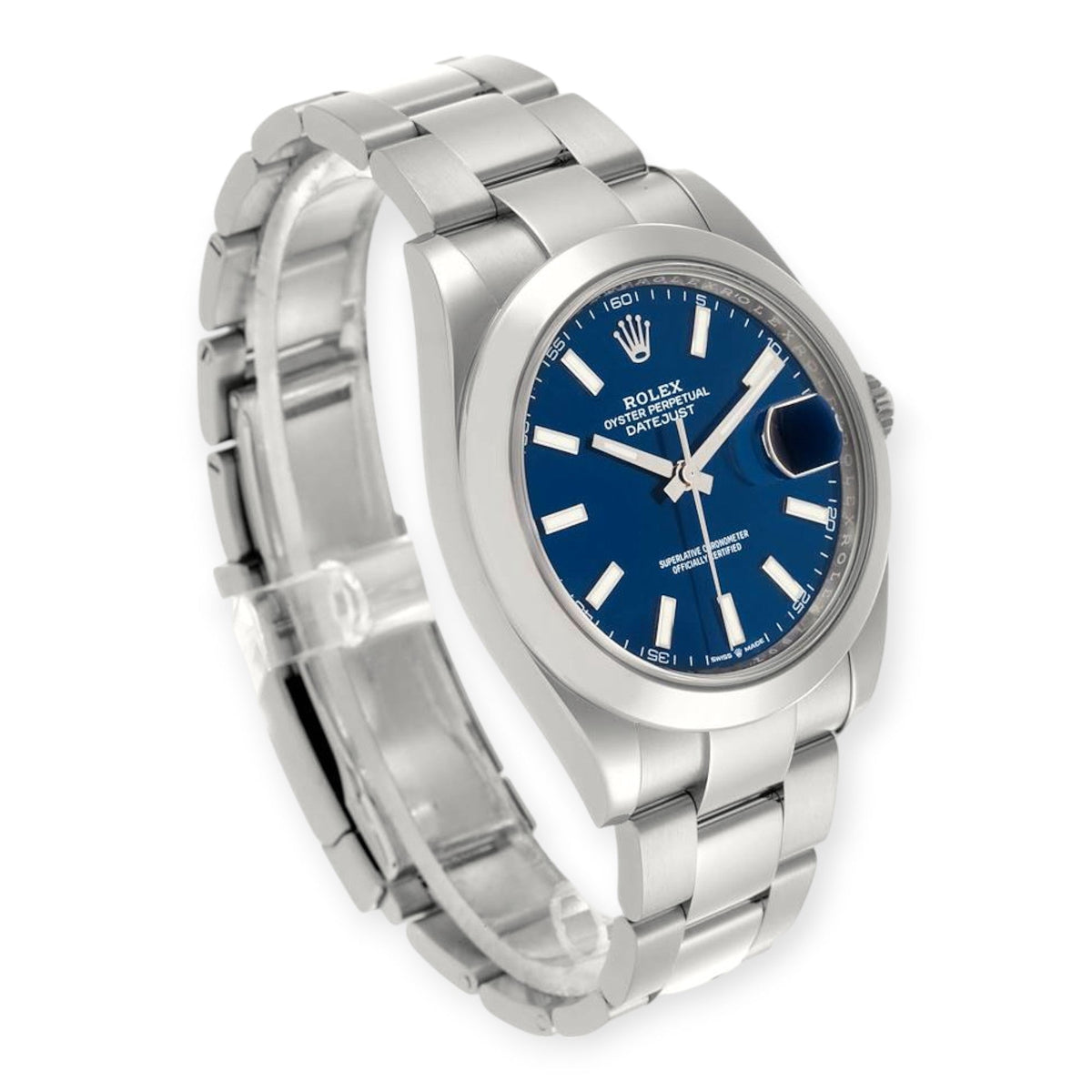 Pre-Owned Rolex Datejust 41 Blue Dial Ref 126300 Smooth Bezel Steel Mens Watch