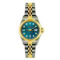 Pre-Owned Rolex Datejust 26MM 69173 Turquoise Diamond Dial Fluted Bezel Two Tone Yellow Gold Jubilee Bracelet
