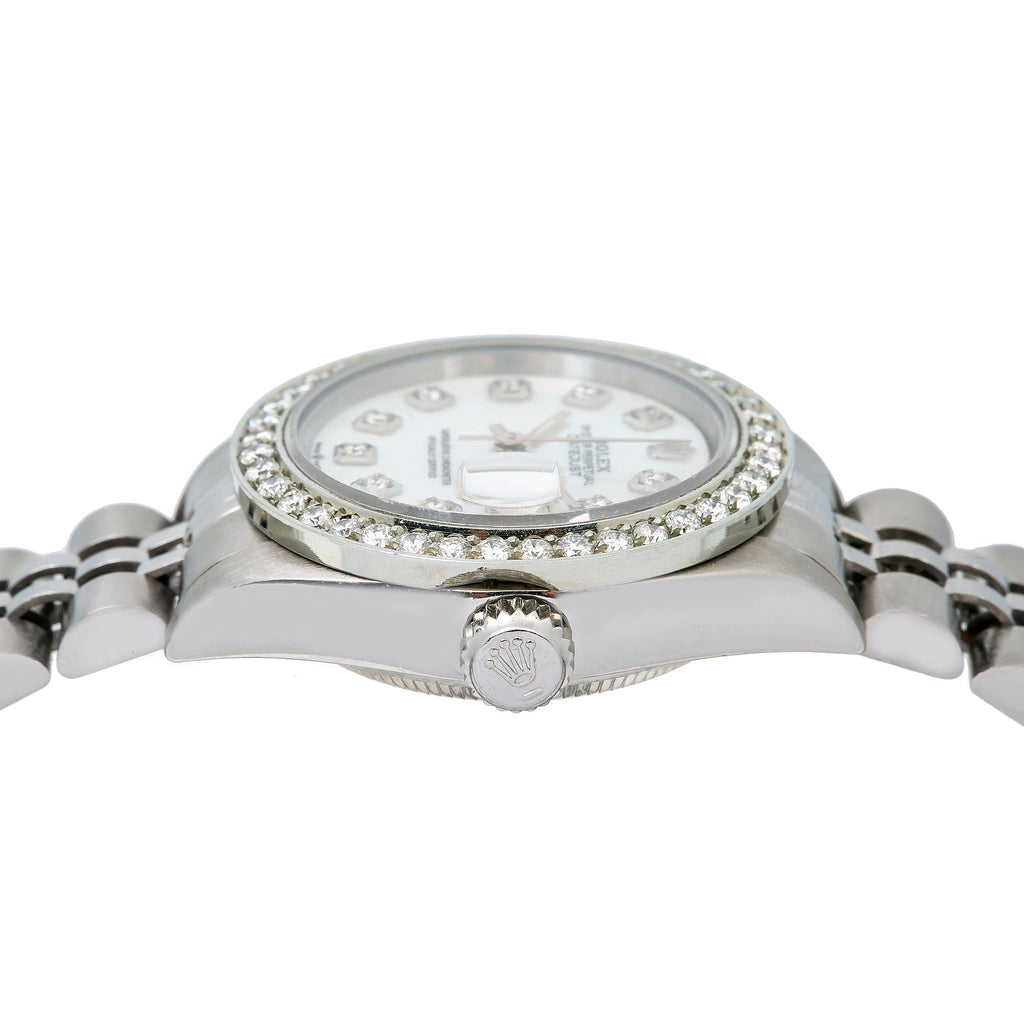 Pre-Owned Rolex Datejust 26MM 6917 White Mother of Pearl Diamond Dial Diamond Bezel Stainless Steel Jubilee Bracelet