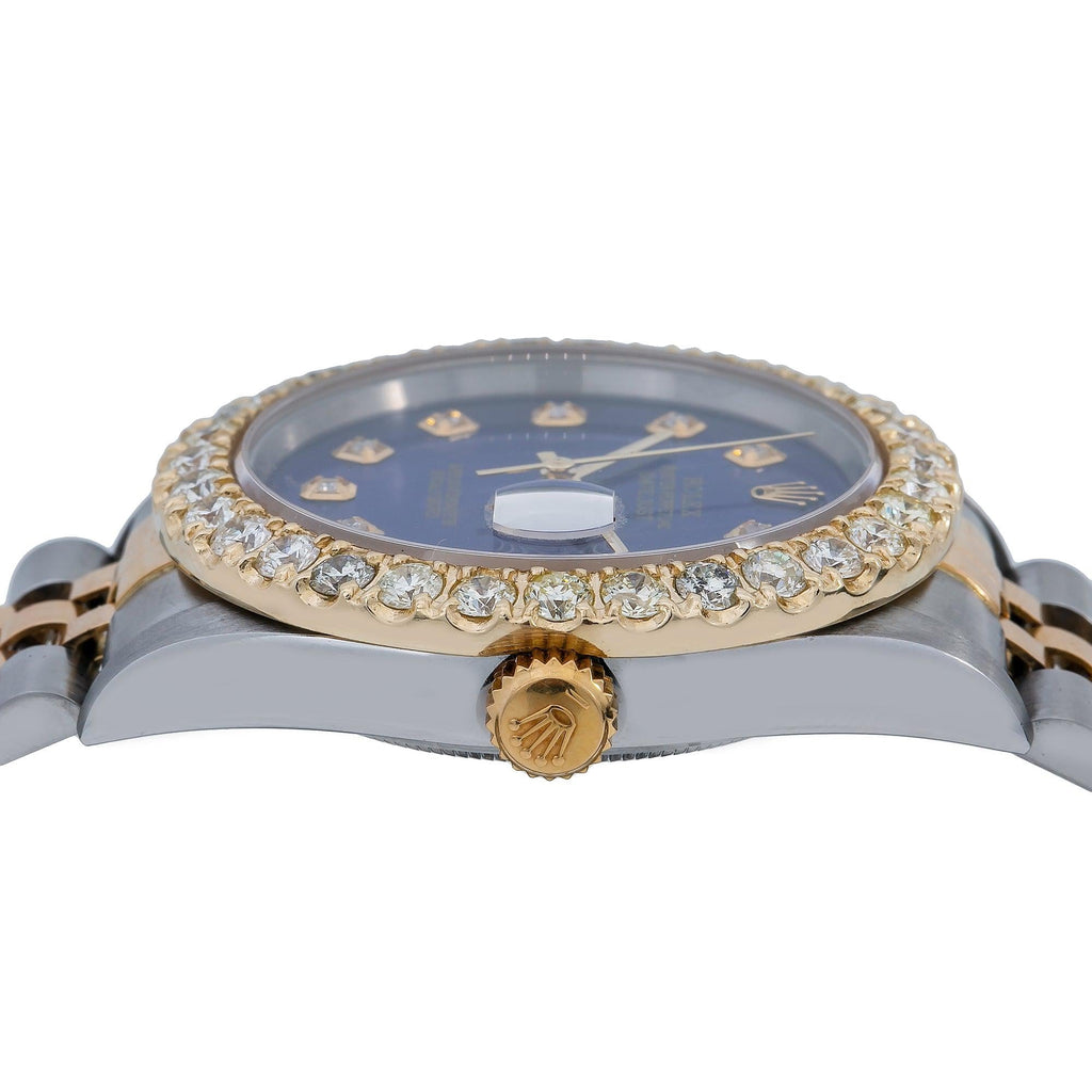Pre-Owned Rolex Datejust 36MM 16233 Blue Diamond Dial Diamond Bezel Two Tone Yellow Gold Jubilee Bracelet