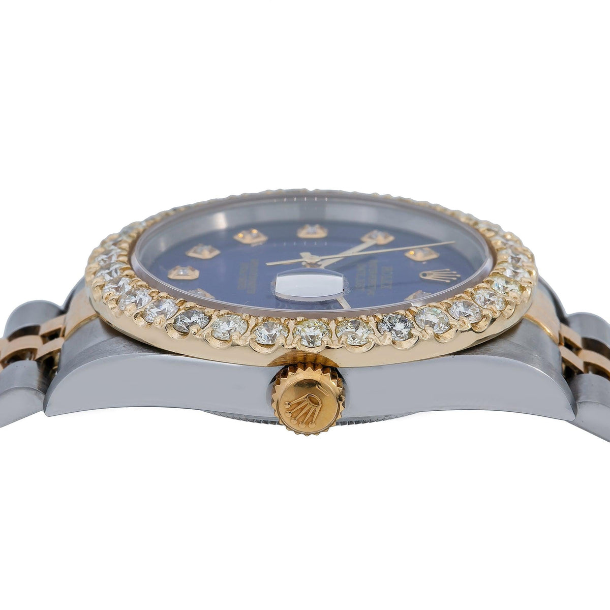 Pre-Owned Rolex Datejust 36MM 16233 Blue Diamond Dial Diamond Bezel Two Tone Yellow Gold Jubilee Bracelet