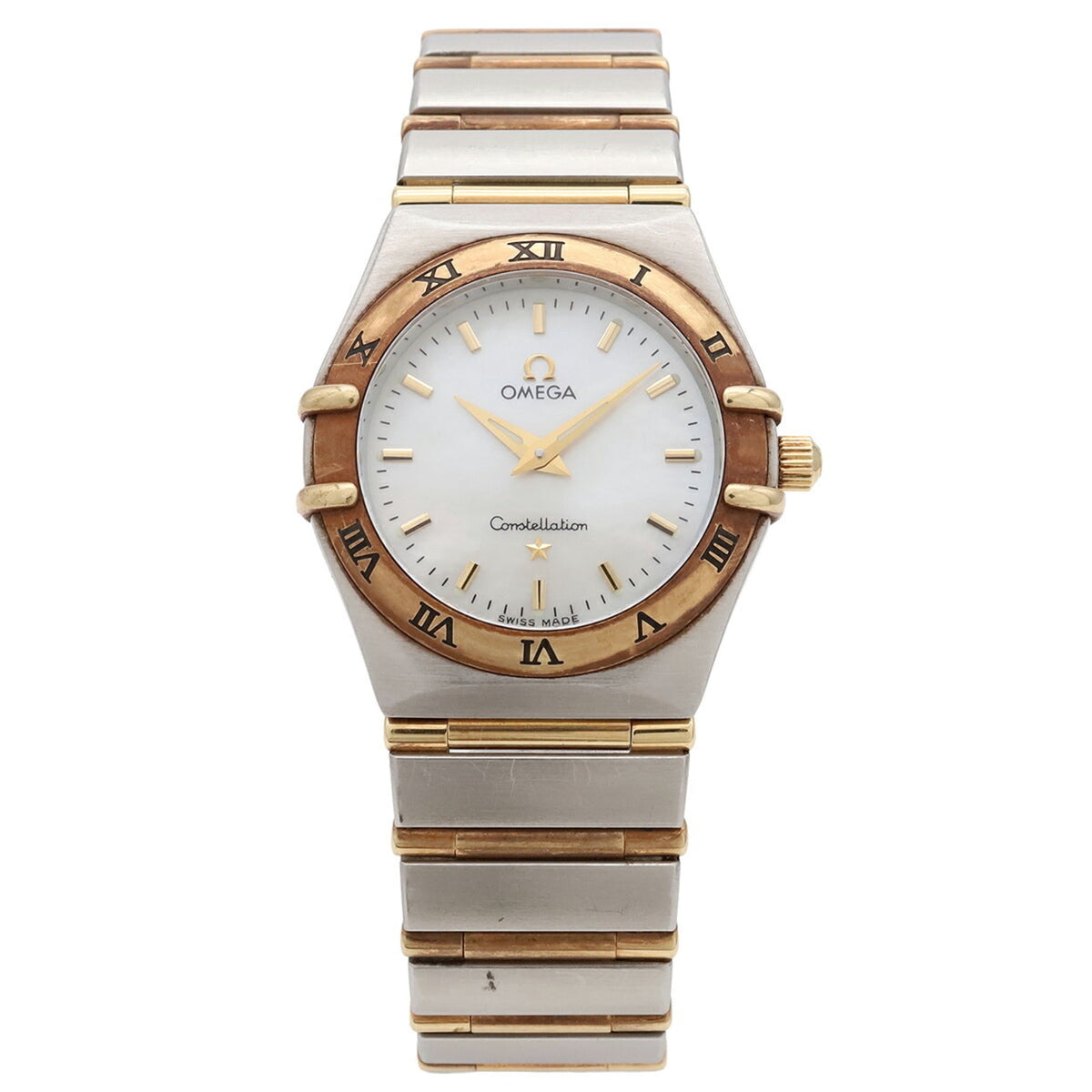 Pre-Owned OMEGA Constellation '95 Full Bar White Mother-of-Pearl Dial Stainless Steel Yellow...