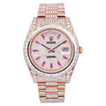Pre-Owned Rolex Day-Date II 41MM 218235 Diamond Paved Pink Dial Diamond Bezel 18K Rose Gold Full Diamond President Bracelet 26.25ct