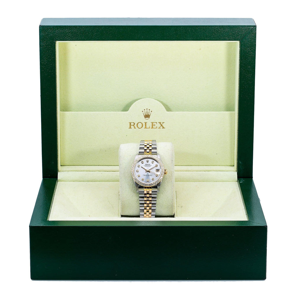 Pre-Owned Rolex Datejust 31MM 68273 Silver Diamond Dial Diamond Bezel Two Tone Yellow Gold Jubilee Bracelet