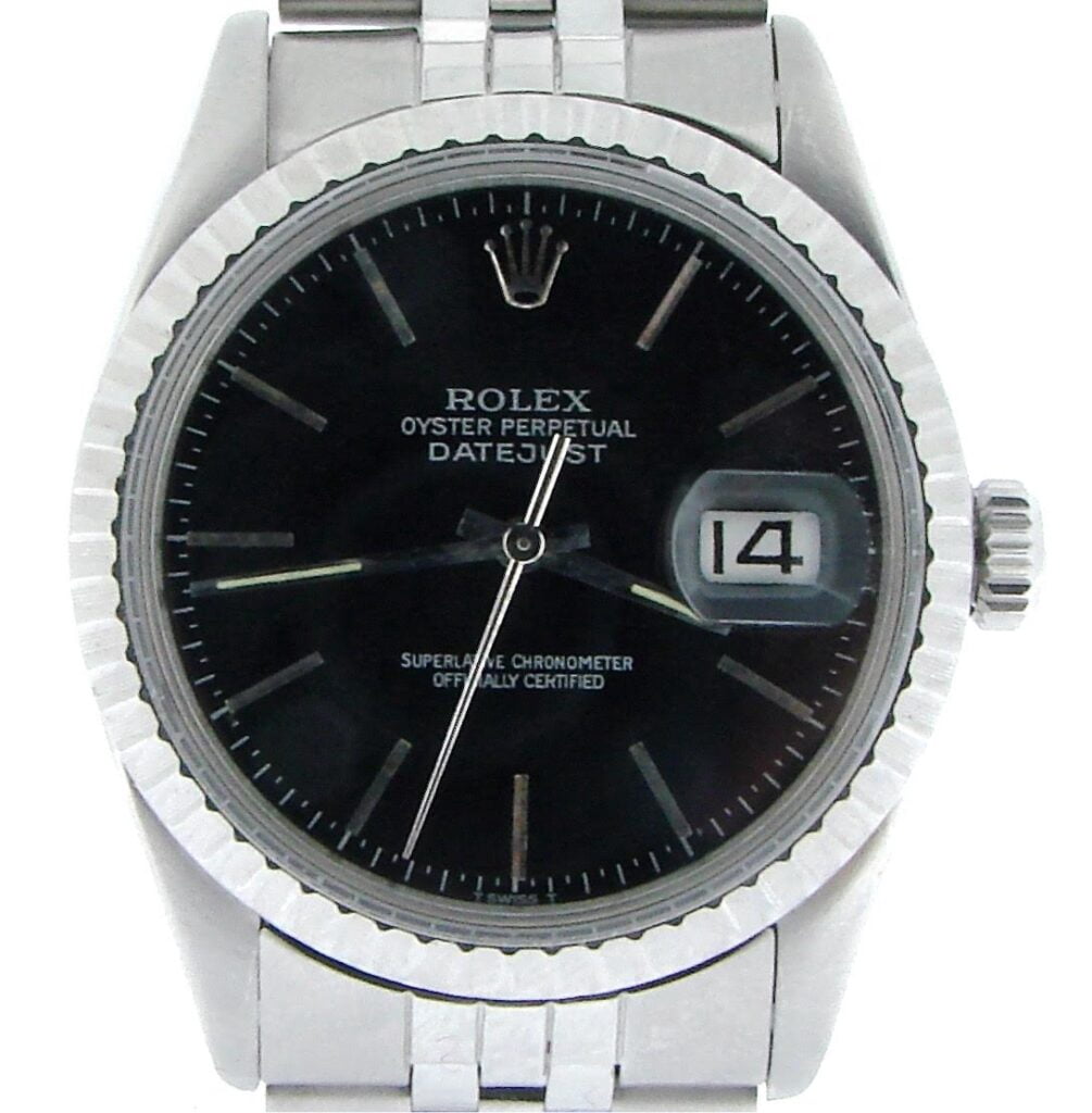 Pre-Owned Mens Rolex Stainless Steel Datejust Watch 16030 with Black Dial