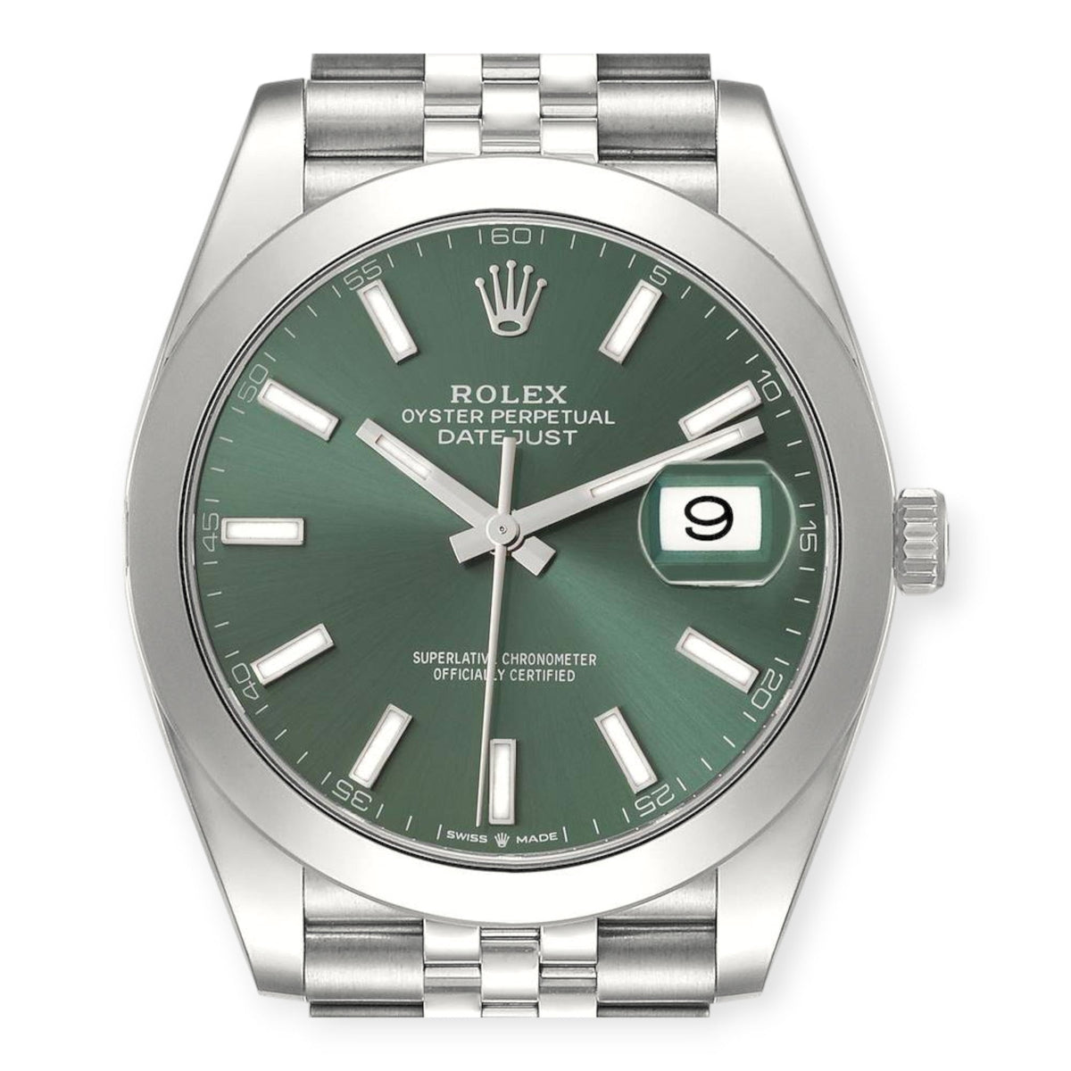 Pre-Owned Rolex Datejust 41 Mint Green Dial 126300 Steel Mens Watch