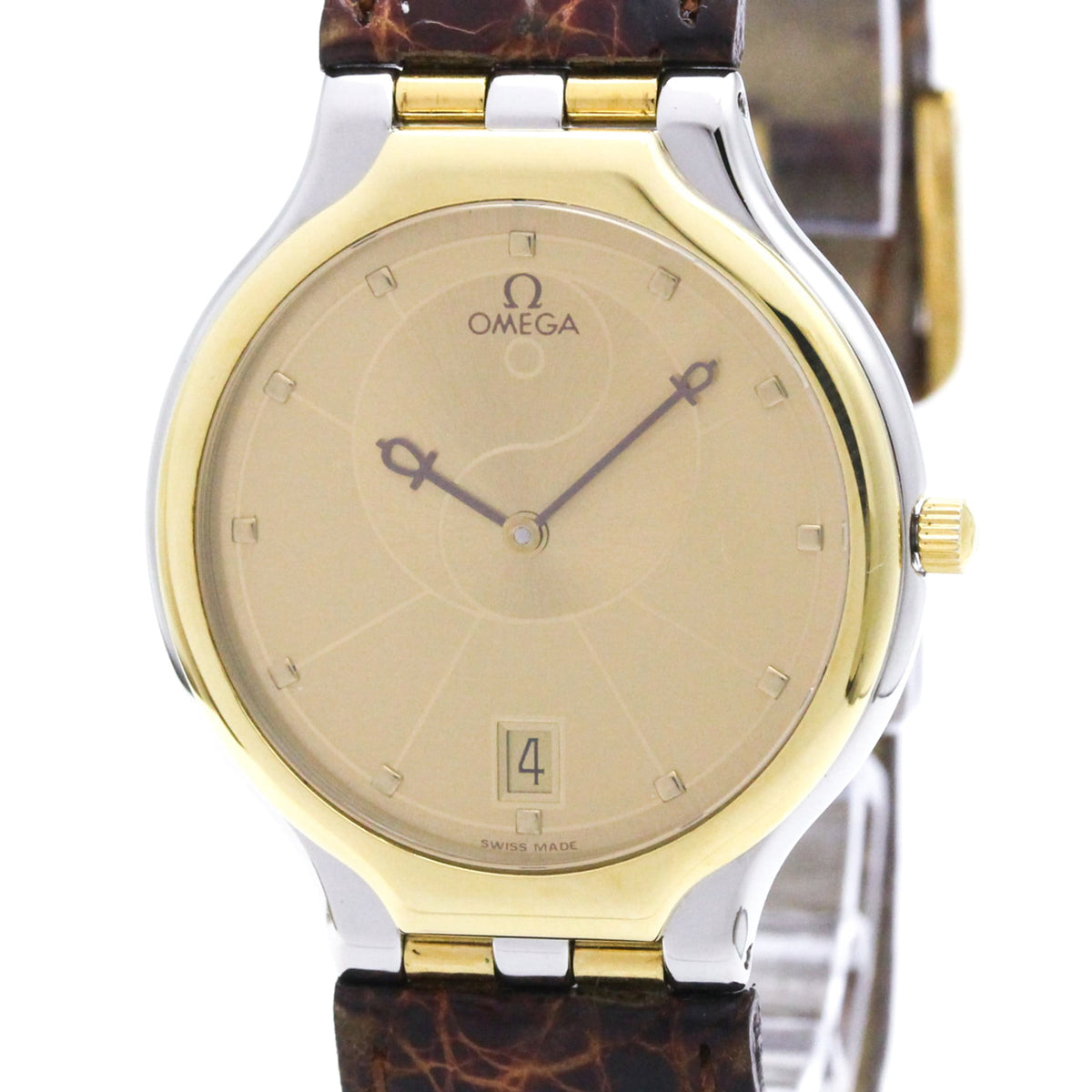 Pre-Owned OMEGA De Ville Symbol K18 Gold Steel Leather Quartz Watch 396.1016