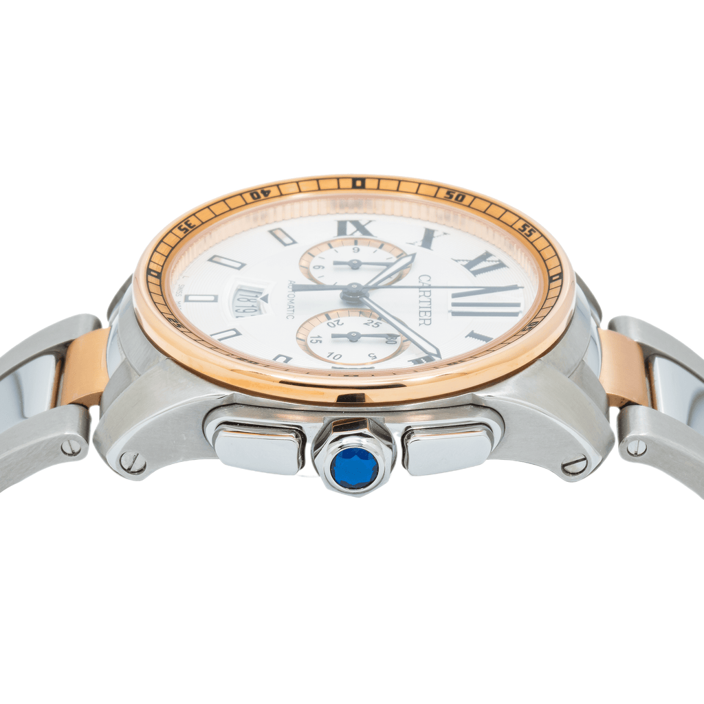 Pre-Owned Cartier Calibre 42MM W7100042 White Roman Dial Rose Gold Bezel Two Tone Rose Gold Bracelet