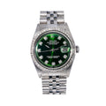Pre-Owned Rolex Datejust 36MM 1601 Green Diamond Dial Diamond Bezel Stainless Steel Jubilee Bracelet 1.2ct