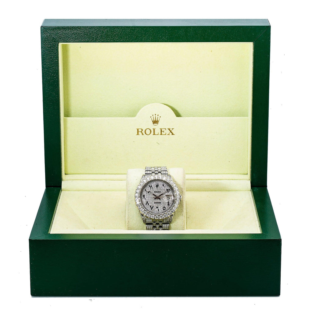 Pre-Owned Rolex Datejust 36MM 16030 Diamond Paved Eastern Arabic Dial Diamond Bezel Stainless Steel Full Diamond Jubilee Bracelet 8.75ct
