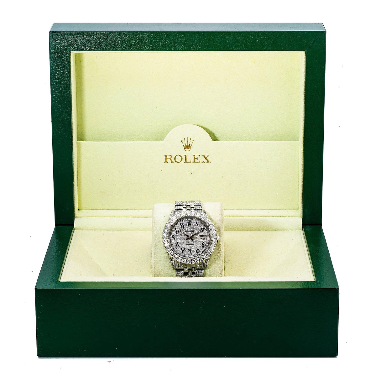 Pre-Owned Rolex Datejust 36MM 16030 Diamond Paved Eastern Arabic Dial Diamond Bezel Stainless Steel Full Diamond Jubilee Bracelet 8.75ct