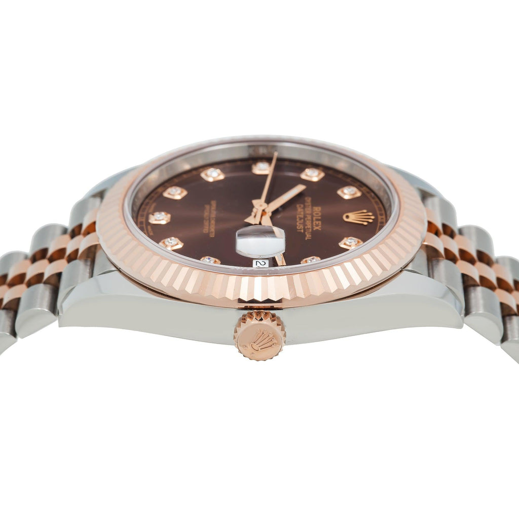 Pre-Owned Rolex Datejust 41MM 126331 Chocolate Diamond Dial Fluted Bezel Two Tone Rose Gold Jubilee Bracelet