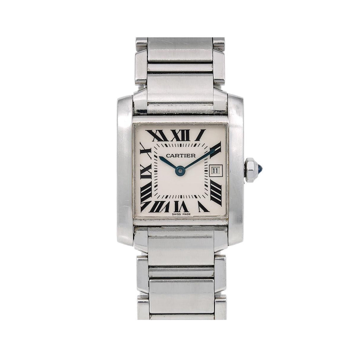 Pre-Owned Cartier Tank Française 25MM W51011Q3 / 2565 Silver Roman Dial Stainless Steel Bracelet