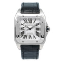 Pre-Owned Cartier Santos 100 38MM 2656 Silver Roman Dial Black Leather Strap