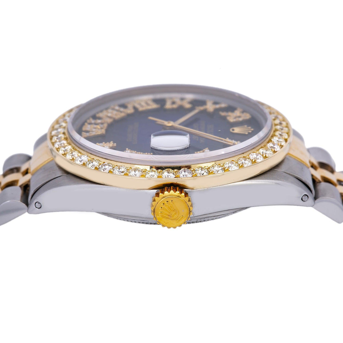 Pre-Owned Rolex Datejust 36MM 16233 Blue Roman Diamond Dial Diamond Bezel Two Tone Yellow Gold Jubilee Bracelet 1.35ct