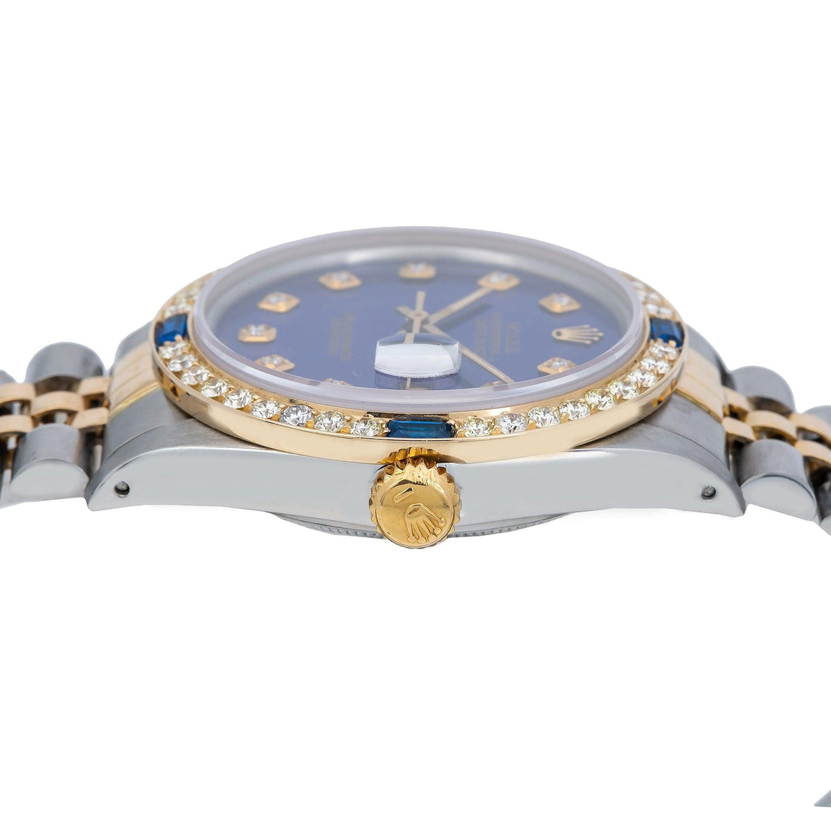 Pre-Owned Rolex Datejust 36MM 16013 Blue Diamond Dial Diamond Bezel Two Tone Yellow Gold Jubilee Bracelet 2ct