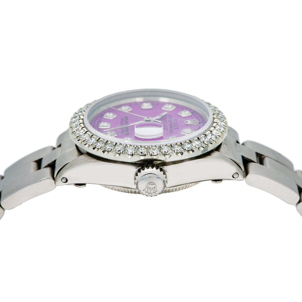 Pre-Owned Rolex Datejust 26MM 6916 Purple Diamond Dial Diamond Bezel Stainless Steel Oyster Bracelet