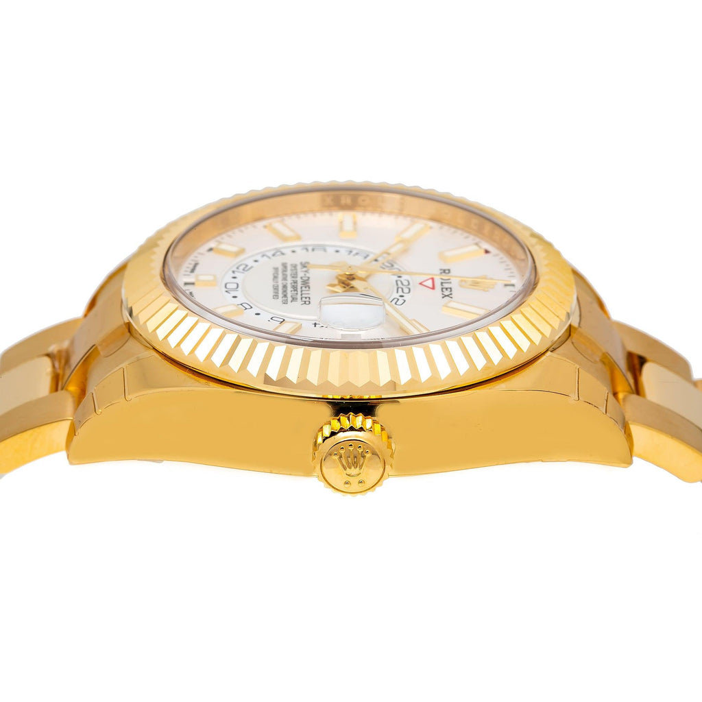 Pre-Owned Rolex Sky-Dweller 42MM 326938 White Dial Fluted Bezel 18K Yellow Gold Oyster Bracelet