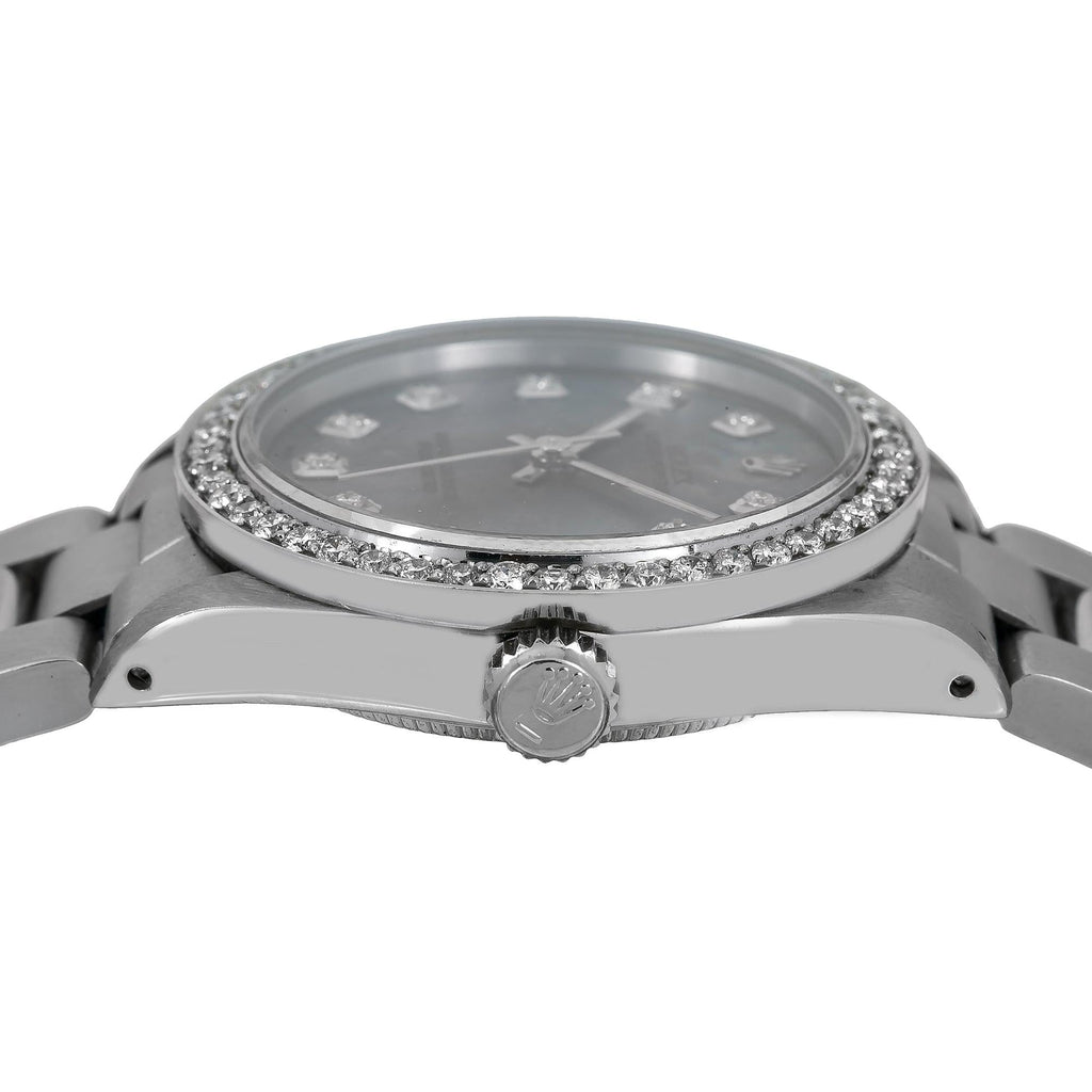 Pre-Owned Rolex Oyster Perpetual 31MM 67480 Blue Mother of Pearl Diamond Dial Diamond Bezel Stainless Steel Oyster Bracelet 1.05ct