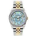Pre-Owned Rolex Datejust 26MM 6917 Ice Blue Floral Diamond Dial Diamond Bezel Two Tone Yellow Gold Jubilee Bracelet 1.2ct