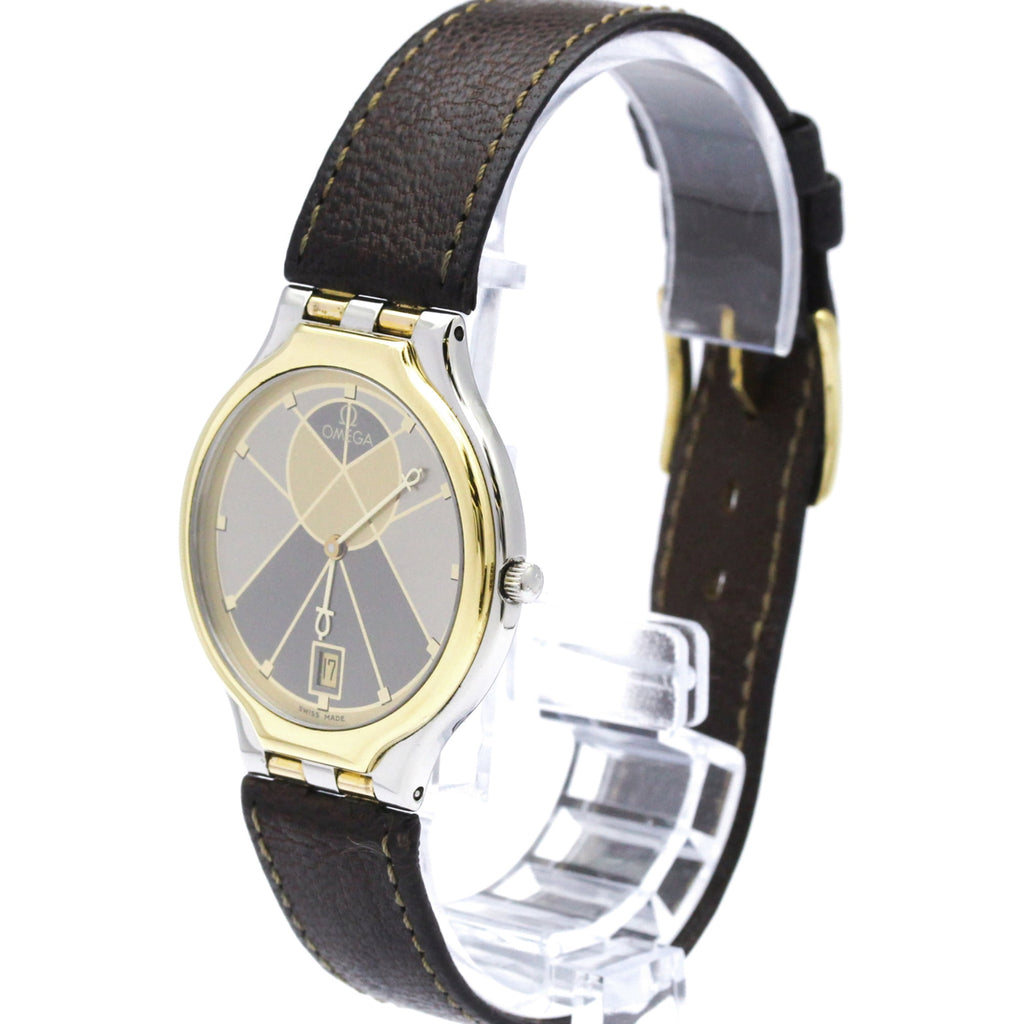 Pre-Owned OMEGA De Ville Symbol K18 Gold Steel Quartz Mens Watch 196.0316 Polished