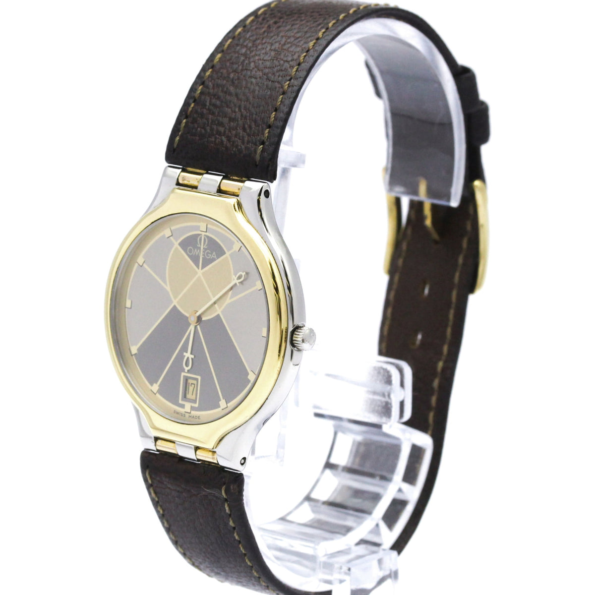 Pre-Owned OMEGA De Ville Symbol K18 Gold Steel Quartz Mens Watch 196.0316 Polished