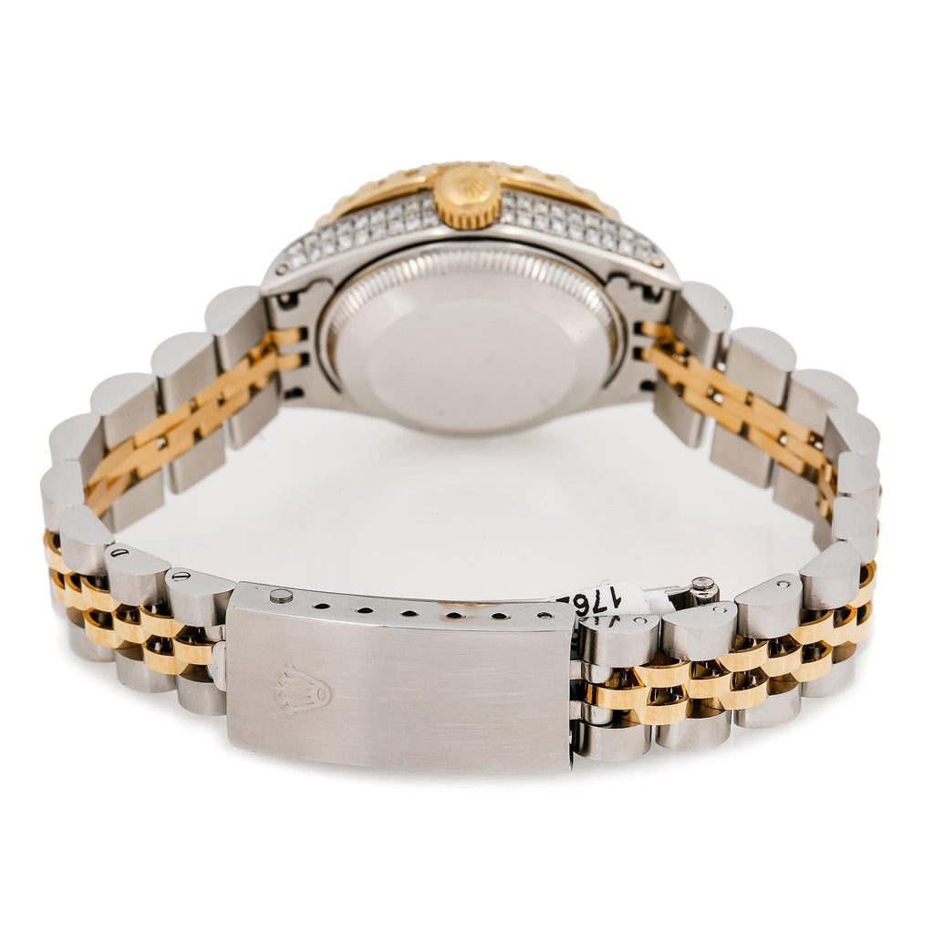 Pre-Owned Rolex Datejust 26MM 69173 Red Diamond Dial Diamond Bezel Two Tone Yellow Gold Jubilee Bracelet 2.25ct