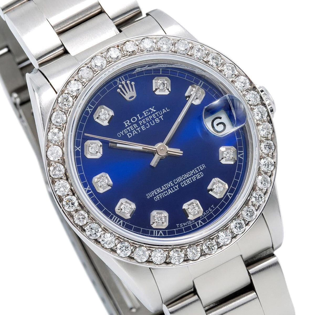 Pre-Owned Rolex Datejust 31MM 78240 Blue Diamond Dial Diamond Bezel Stainless Steel Oyster Bracelet 1.05ct