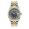 Pre-Owned Rolex Datejust 36MM 16233 Black Mother of Pearl Diamond Dial Diamond Bezel Two Tone Yellow Gold Jubilee Bracelet 1.2ct