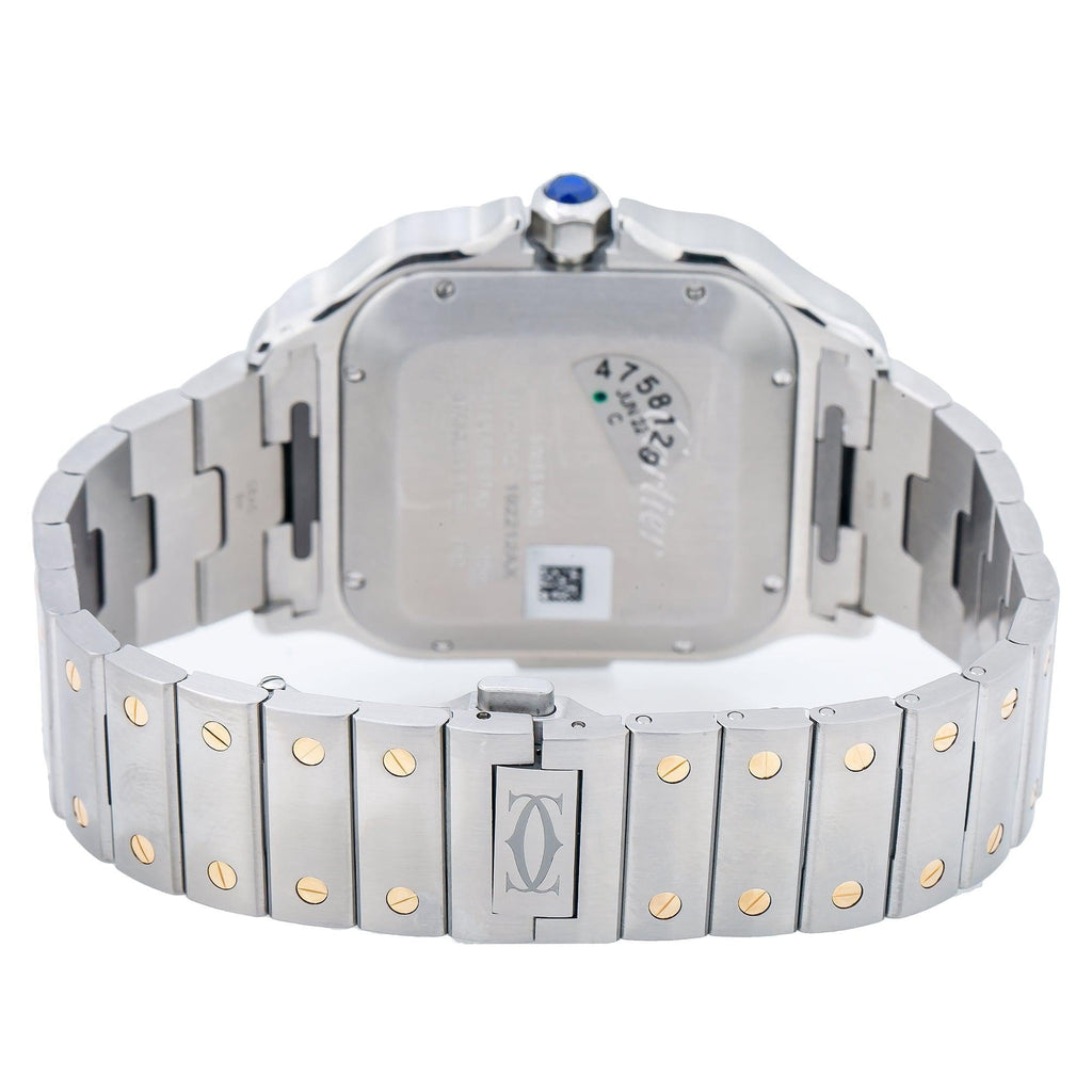 Pre-Owned Cartier Santos 43MM W2SA0008 Silver Roman Dial Yellow Gold Bezel Two Tone Yellow Gold Bracelet