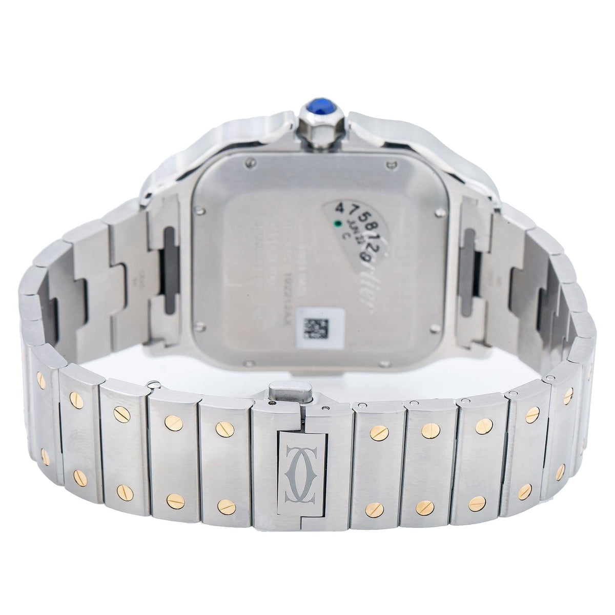 Pre-Owned Cartier Santos 43MM W2SA0008 Silver Roman Dial Yellow Gold Bezel Two Tone Yellow Gold Bracelet