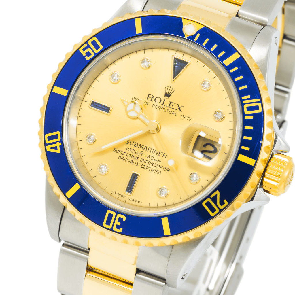 Pre-Owned Rolex Stainless Steel and Yellow Gold Submariner 16613 with Champagne Diamond Dial and Oyster Bracelet